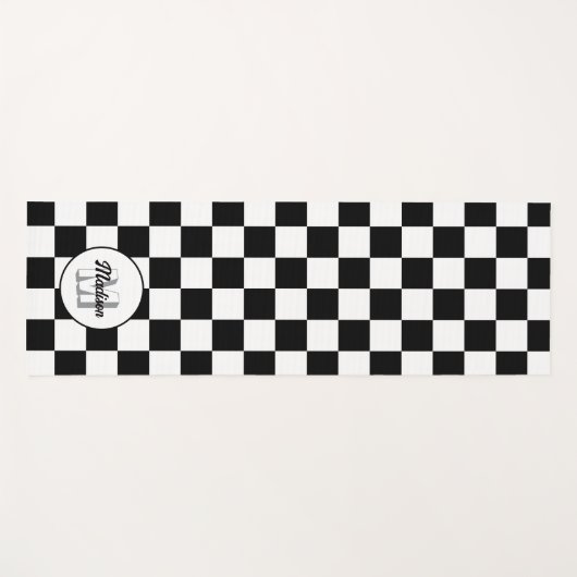 Geruite vierkanten zwart-wit retro monogram yogamat (Voorkant (horizontaal))
