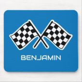 Geruite vlag Custom Name Racing Blue Muismat (Voorkant)