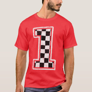 Geruite Vlag Pit Crew Race 1e Verjaardag Nummer 1 T-shirt