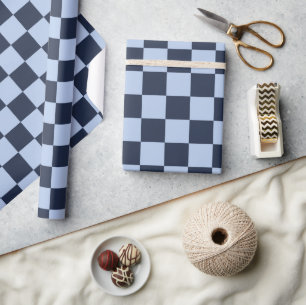 Geruite zachte blauwe & donkerblauwe inpakpapierro cadeaupapier