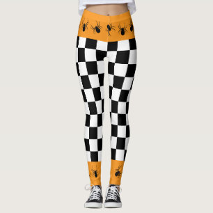 Geruite zwarte witte oranje Halloween spinnen Leggings