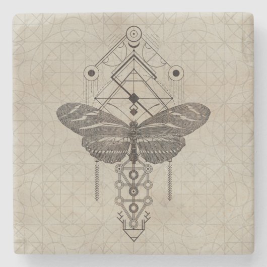 Gesacred Geometry Zebra Longwing Butterfly Stenen Onderzetter (Voorkant)