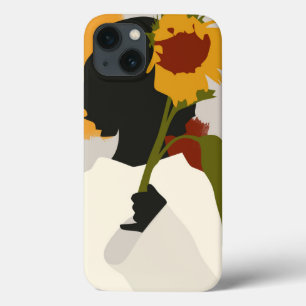 Geschaduwde ziel met zonnebloemprint iPhone 13 hoesje
