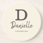 Geschenk met de letter D, naam en datum  Zandsteen Onderzetter (Voorkant)