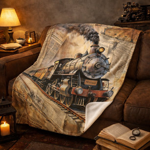 Geschenk met stoomtrein uit het verleden en naam sherpa deken