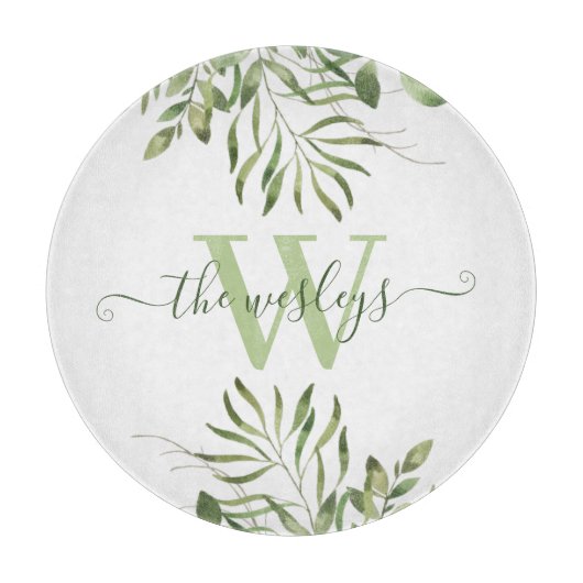 Geschenk Snijplank met Waterverf Blad en Initiaal (Voorkant)