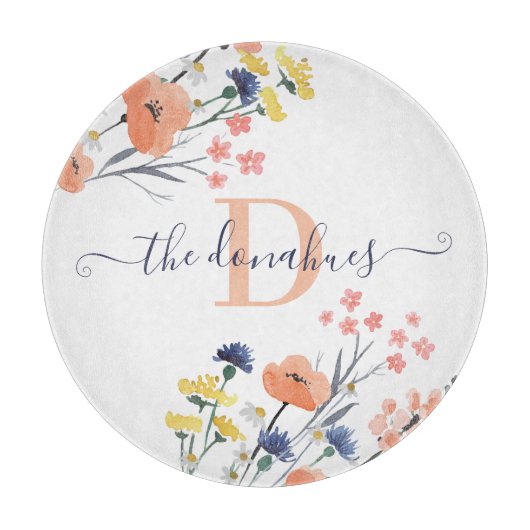 Geschenk Snijplank met Waterverf Bloemen en Initia (Voorkant)