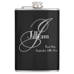 Geschenk voor getuige zwart wit schrift Elegant mo Heupfles