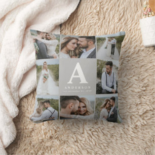 Geschenkje voor multi-foto monogram bruiloft kussen