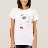 GESCHETCHTE VROUWENGROENE OGEN RODE LIPS SHIRT (Voorkant)