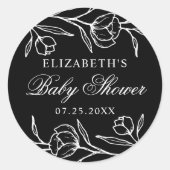 Geschetst Bloemen Zwart-wit Baby shower Ronde Sticker (Voorkant)