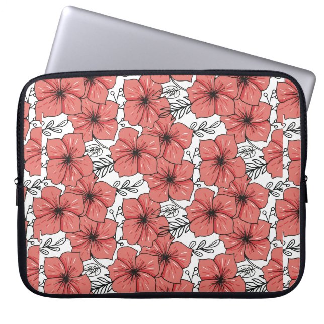 geschetste bloemdruk in heldere kleur laptop sleeve (Voorkant)
