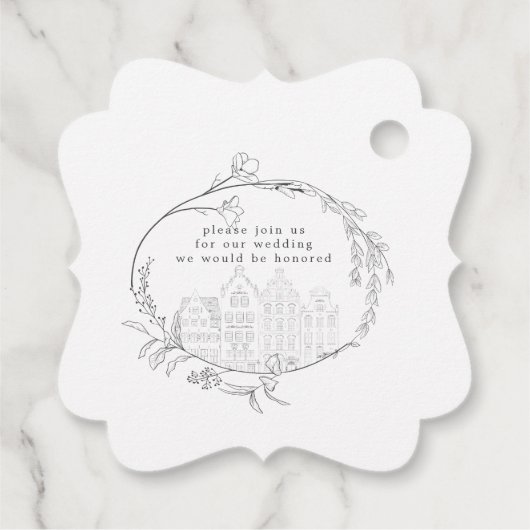 geschetste bloempastel bewaar de datum bedankjes labels (Achterkant)