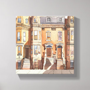 Geschetste bruine stenen Boston Straatschilderin Canvas Afdruk