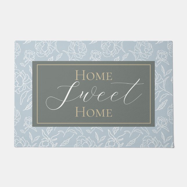 Geschetste Pioenen Dusty Blue Deurmat (Voorkant)