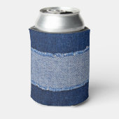 Gescheurd denim: blauwe jeans stof. blikjeskoeler (Blikje Achterkant)