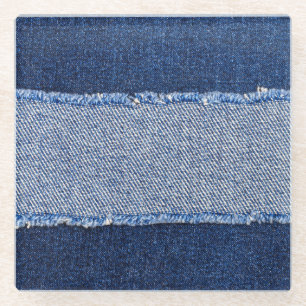 Gescheurd denim: blauwe jeans stof. glazen onderzetter