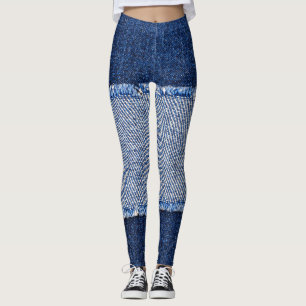 Gescheurd denim: blauwe jeans stof. leggings