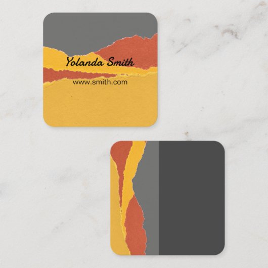 gescheurd papier modern abstract sinaasappel en gr vierkante visitekaartje (Voorkant / Achterkant)