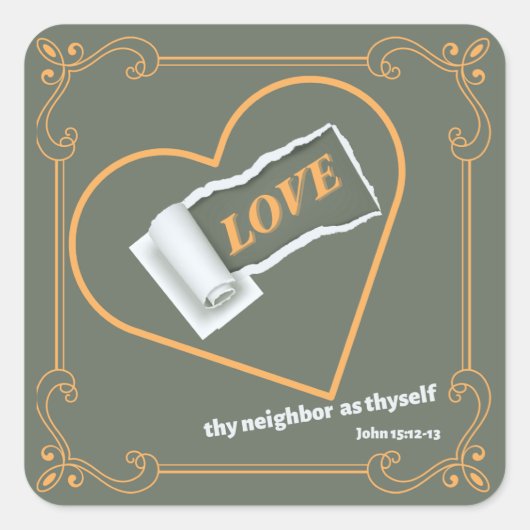 Gescheurd papier over "LIEFDE" Vierkante Sticker (Voorkant)