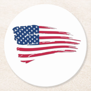 Gescheurde Amerikaanse vlag Ronde Kartonnen Onderzetter