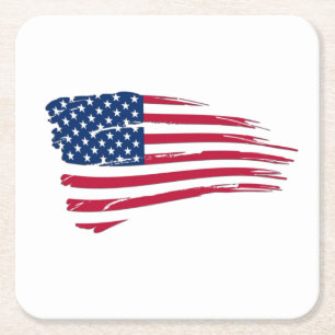 Gescheurde Amerikaanse vlag Vierkante Kartonnen Onderzetter
