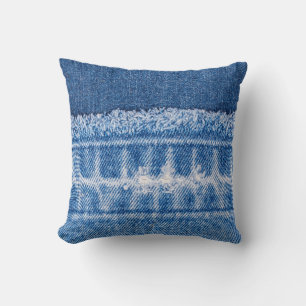 Gescheurde denim: Dubbele Blauwe Jeans Lijst Kussen