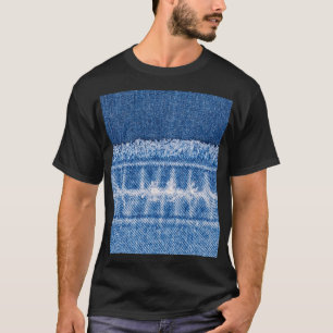 Gescheurde denim: Dubbele Blauwe Jeans Lijst T-shirt