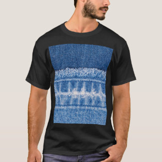 Gescheurde denim: Dubbele Blauwe Jeans Lijst T-shirt