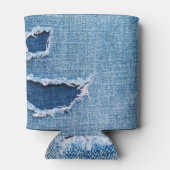 Gescheurde denim stof textuur, blauwe tinten. blikjeskoeler (Achterkant)