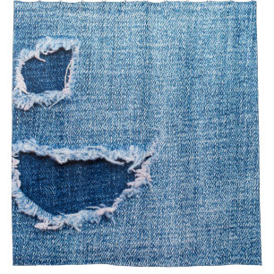 Gescheurde denim stof textuur, blauwe tinten. douchegordijn