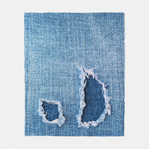 Gescheurde denim stof textuur, blauwe tinten. fleece deken