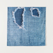 Gescheurde denim stof textuur, blauwe tinten. wandkleed (Voorkant (horizontaal))