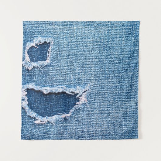 Gescheurde denim stof textuur, blauwe tinten. wandkleed (Voorkant)