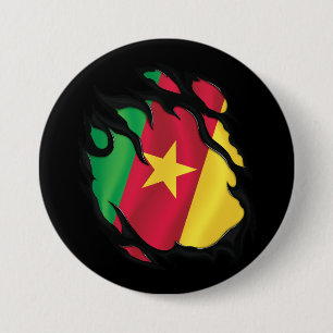 Gescheurde vlag van Kameroen Ronde Button 7,6 Cm
