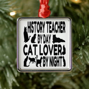Geschiedenis leraar houdt van katten metalen ornament