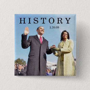 GESCHIEDENIS: Obama's zoeking in de openingsceremo Vierkante Button 5,1 Cm