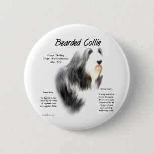 Geschiedenis van Bearded Collie; Love Bearded Coll Ronde Button 5,7 Cm