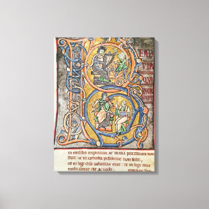 Geschiedeniseerd initiaal B, waarin koning David w Canvas Afdruk