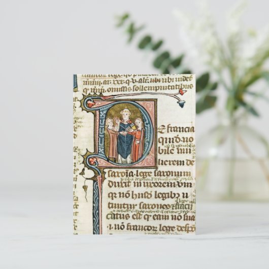 Geschiedeniseerd initiaal "D" waarin een priester Briefkaart (Staand voorkant)