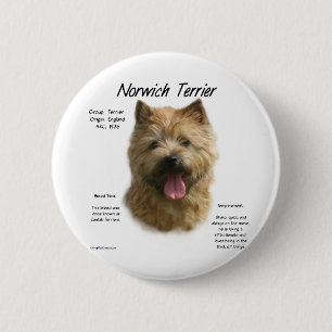 Geschiedenisontwerp Norwich Terrier Ronde Button 5,7 Cm