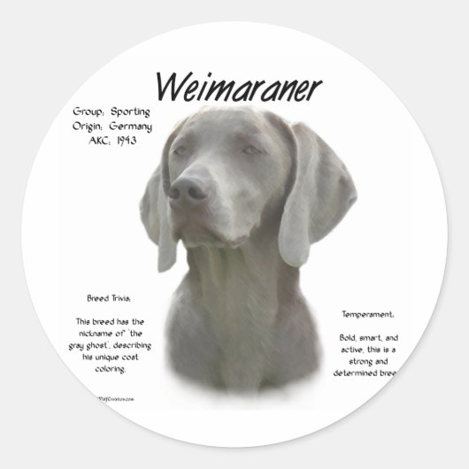Geschiedenisontwerp weimaraner ronde sticker (Voorkant)