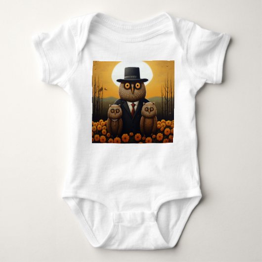 Geschikte Uil en Nakomelingen in een Oranje scheme Romper (Voorkant)