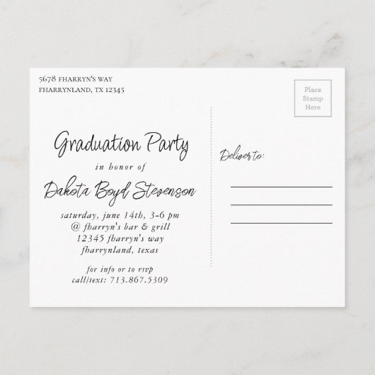 Geschilderd Afstudeerder | Blue Splatter Brushstro Uitnodiging Briefkaart (Achterkant)