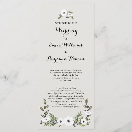 Geschilderd Anemones Trouwprogramma Programma (Voorkant)