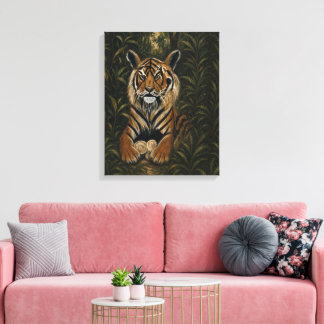 Geschilderd Bengaalse Tijger Jungle Portret Canvas Afdruk