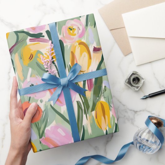 Geschilderd Bloemen Tulp & Zonnebloem Wrapping Pap Cadeaupapier (Geschenken)