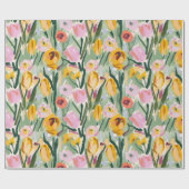 Geschilderd Bloemen Tulp & Zonnebloem Wrapping Pap Cadeaupapier (Vlak)