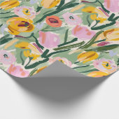 Geschilderd Bloemen Tulp & Zonnebloem Wrapping Pap Cadeaupapier (Hoek)