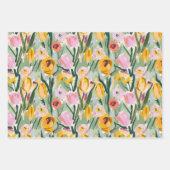 Geschilderd Bloemen Tulp & Zonnebloem Wrapping Pap Inpakpapier Vel (Voorkant)